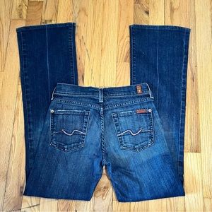 7 for All Mankind Dark Blue Lo Rise Original Bootcut Jeans Pink Stitch Sz 25 USA